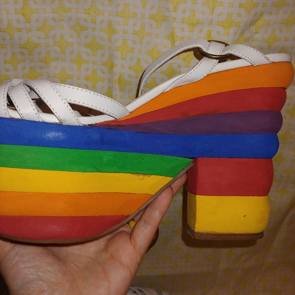 Jeffrey Campbell White Strappy Rainbow Platform Sandals - Picture 10 of 16